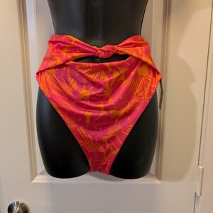Hot Pink & Orange Silky Floral High Waisted Cheeky Bikini Bottoms